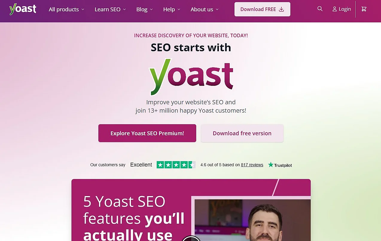 Homepage des WordPress-Plugins Yoast Bild: Homepage des WordPress-Plugins Yoast