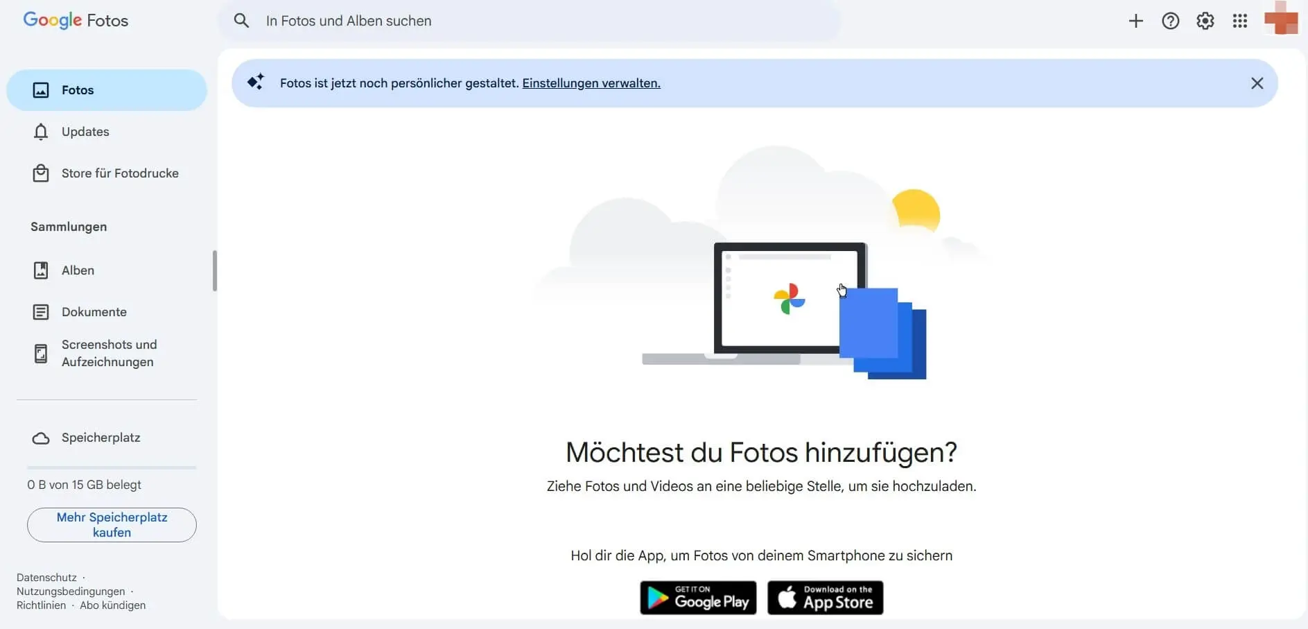 Bild: Ansicht der Benutzeroberfläche von Google Fotos
