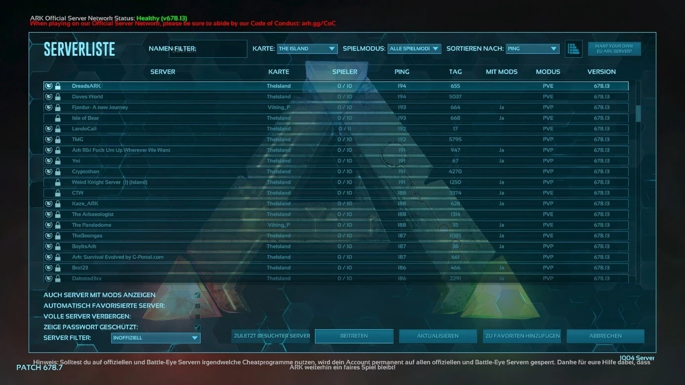 ARK: Survival Evolved – Serverliste