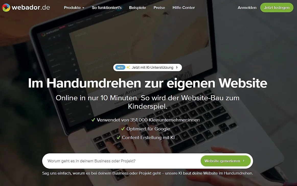 Landingpage des Webador Homepage-Baukastens Bild: Landingpage des Webador Homepage-Baukastens