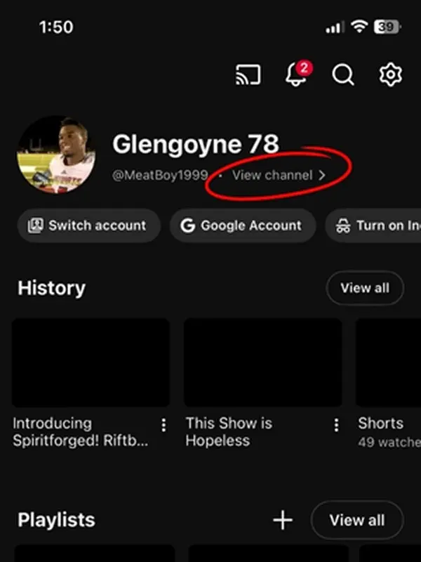 Bild: YouTube-App: &bdquo;Mein Kanal&ldquo;