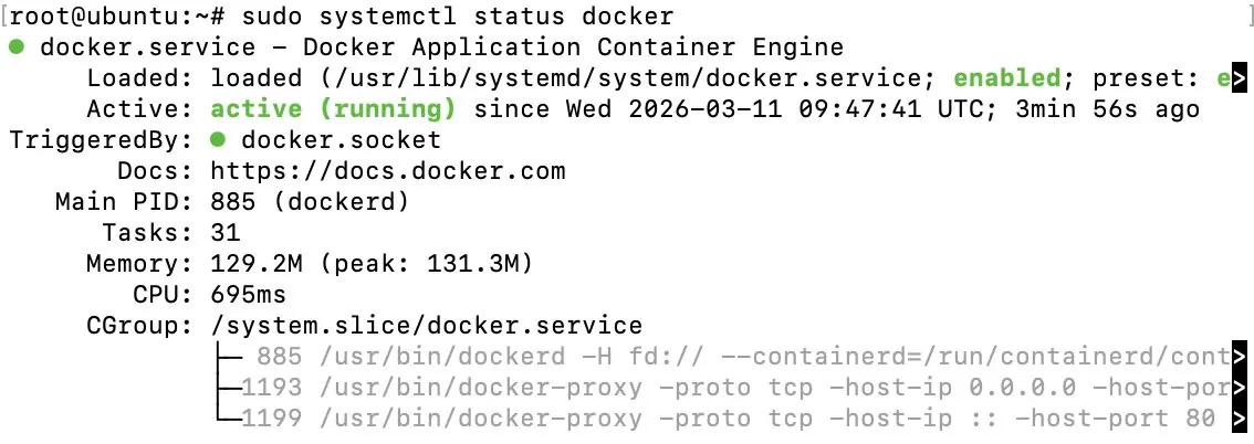 Bild: Statusanzeige von Docker