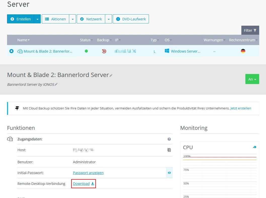 Bannerlord Server im IONOS-Kundenaccount Bannerlord Server im IONOS-Kundenaccount