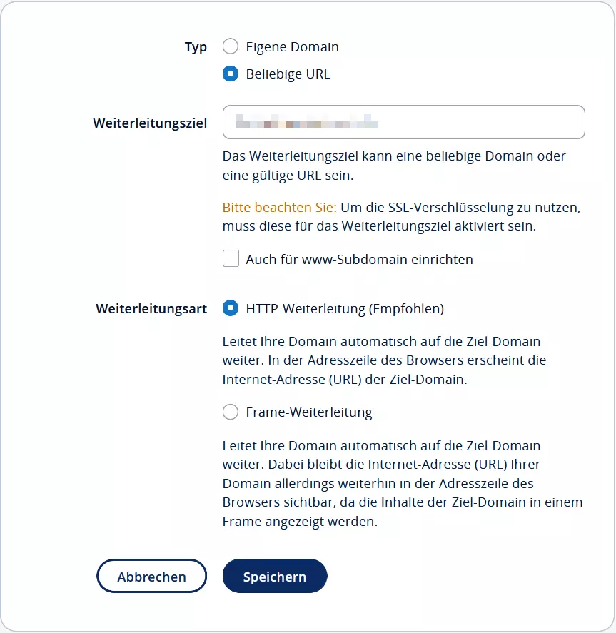 Domain-Weiterleitung einrichten im IONOS Cloud Panel Domain-Weiterleitung einrichten im IONOS Cloud Panel