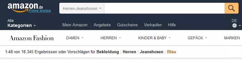 Screenshot der Breadcrumb-Navigation von Amazon Screenshot der Breadcrumb-Navigation von Amazon