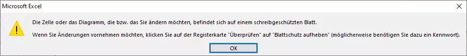 Bild: Meldung, die beim Versuch der Änderung gesperrter Zellen erscheint 