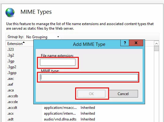 Bild: IIS Manager: MIME-Typ hinzufügen Dialogfenster