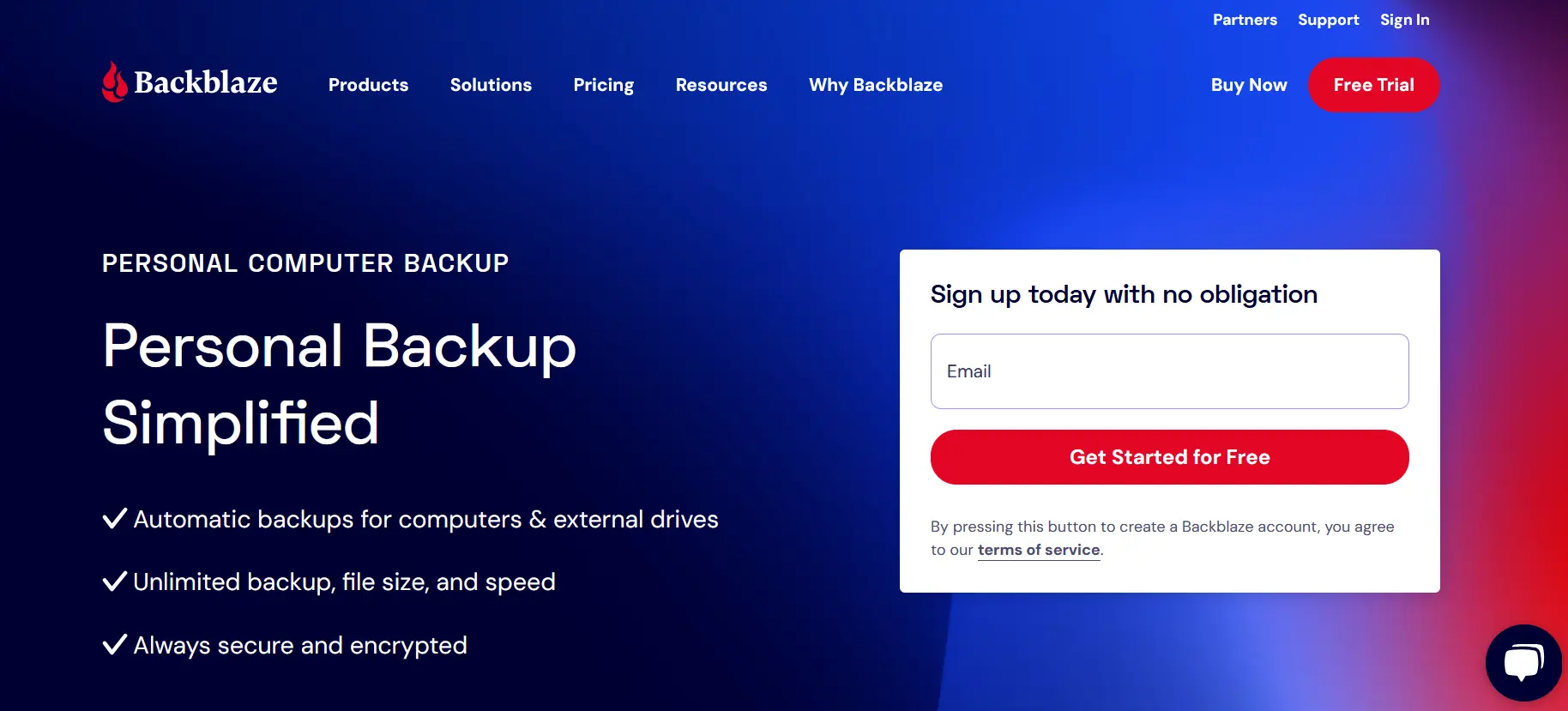 Bild: Screenshot der Homepage von Backblaze