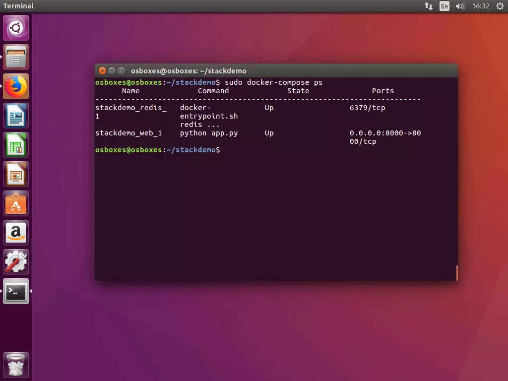 Bild: Der Befehl „docker-compose ps“ im Ubuntu-Terminal