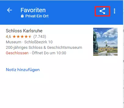 Bild: Screenshot eines gespeicherten Orts in Google Maps