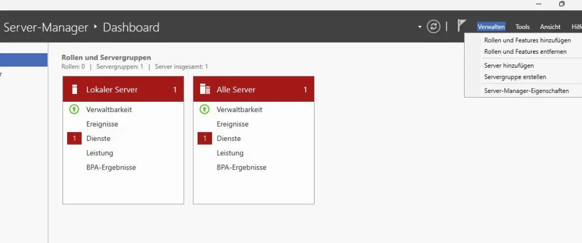 Server-Manager-Dashboard Bild: Server-Manager-Dashboard