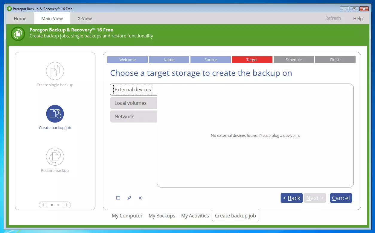 Bild: Paragon Backup & Recovery 16 Free: Menü zur Auswahl des Zielmediums