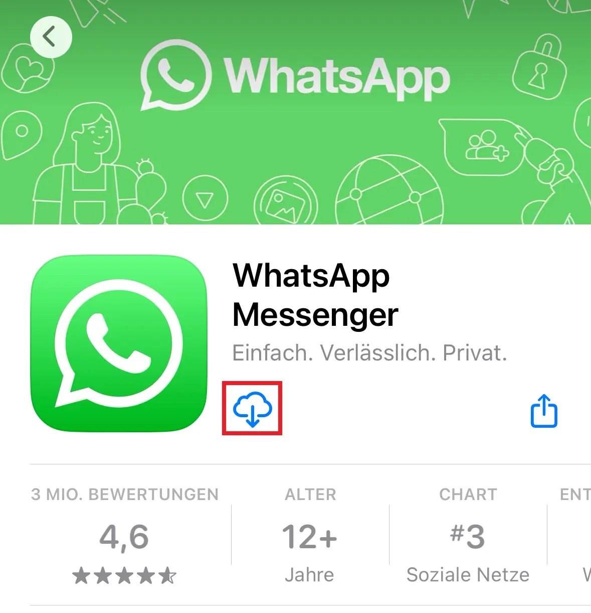 Bild: Ansicht von WhatsApp im App Store