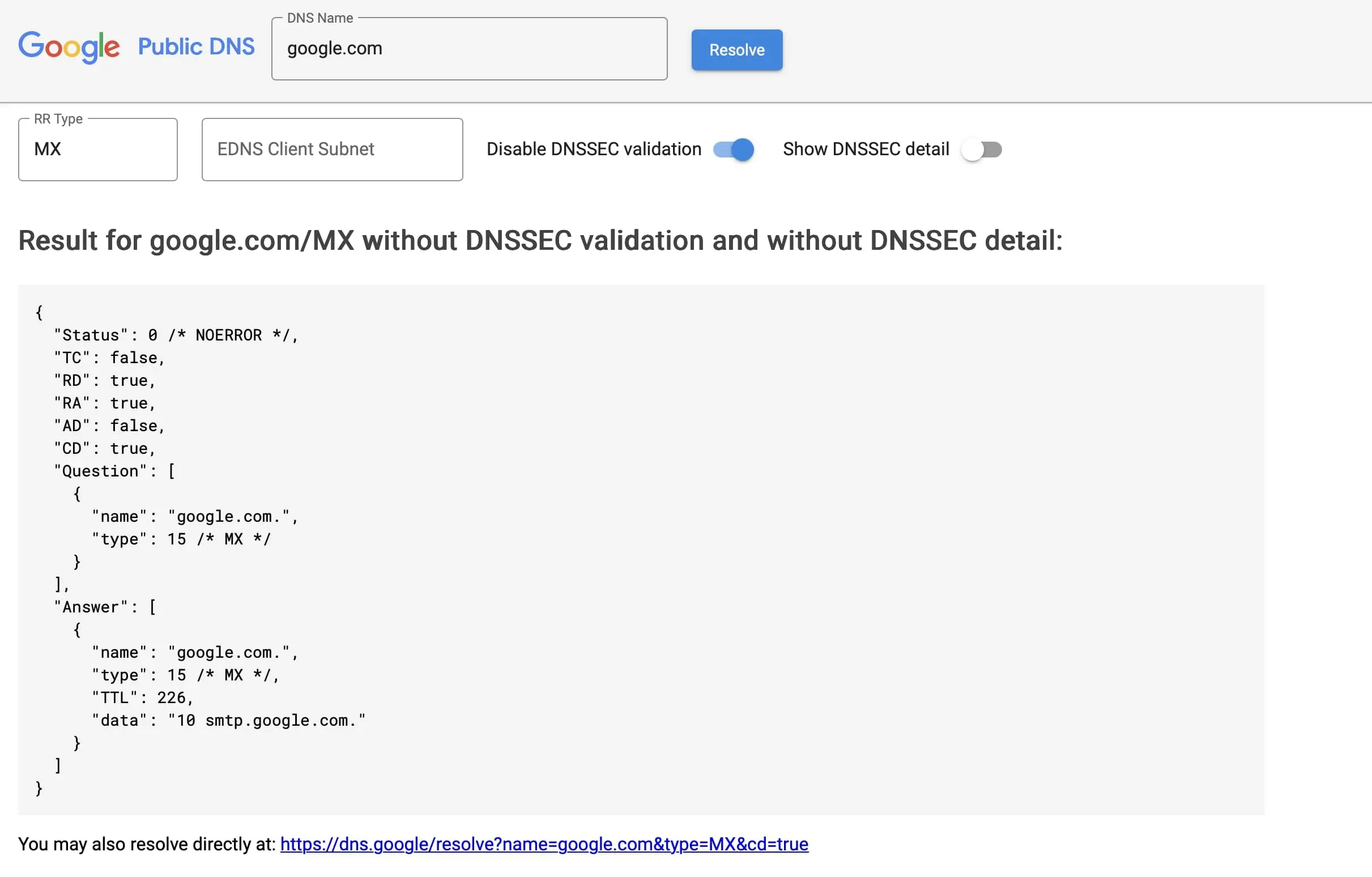 DNS-Lookup bei Google Bild: DNS-Lookup bei Google