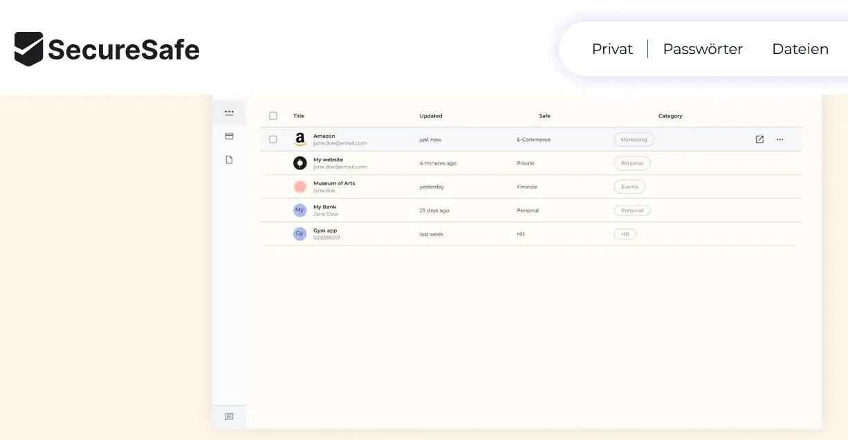 SecureSafe: Ordnerübersicht Bild: SecureSafe: Ordnerübersicht