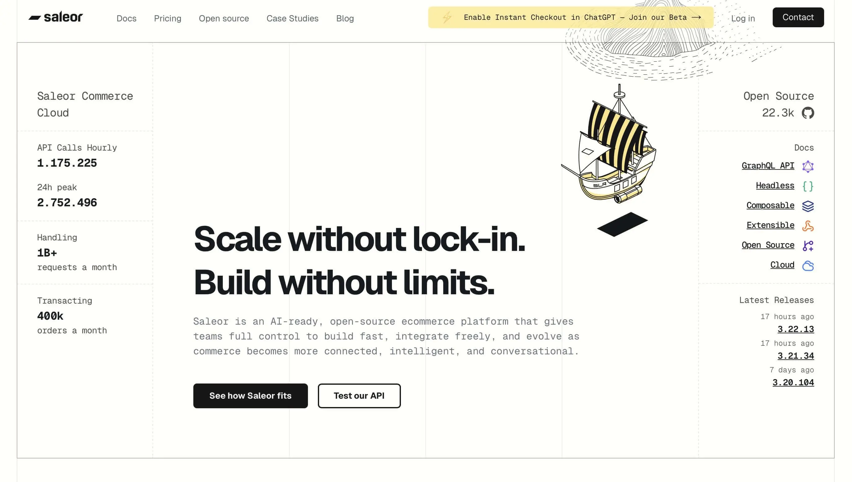 Screenshot der Saleor-Website Bild: Screenshot der Saleor-Website