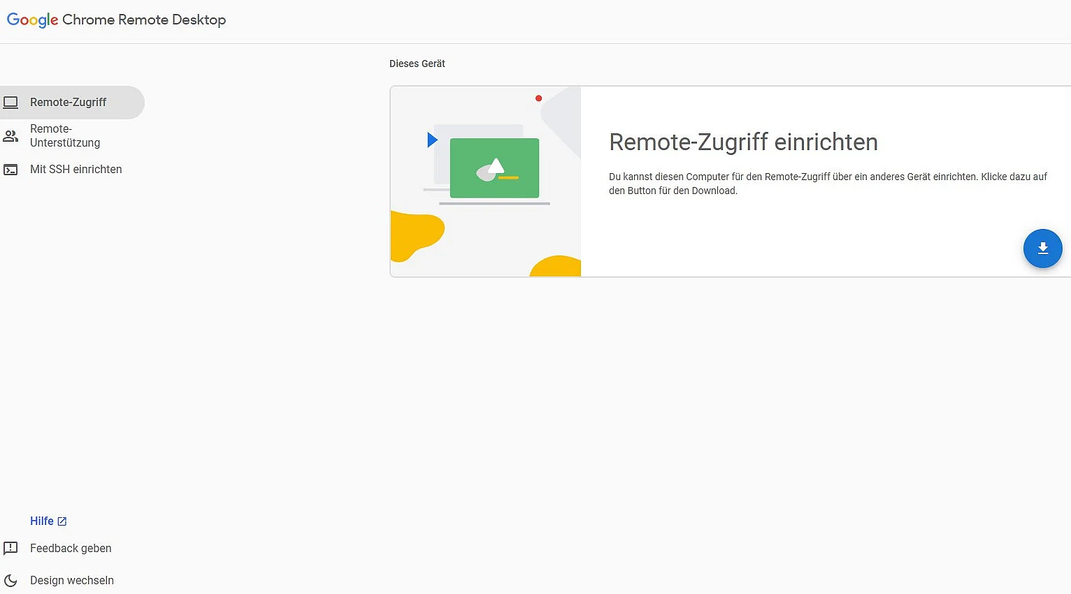 Bild: Chrome Remote Desktop: Startbildschirm