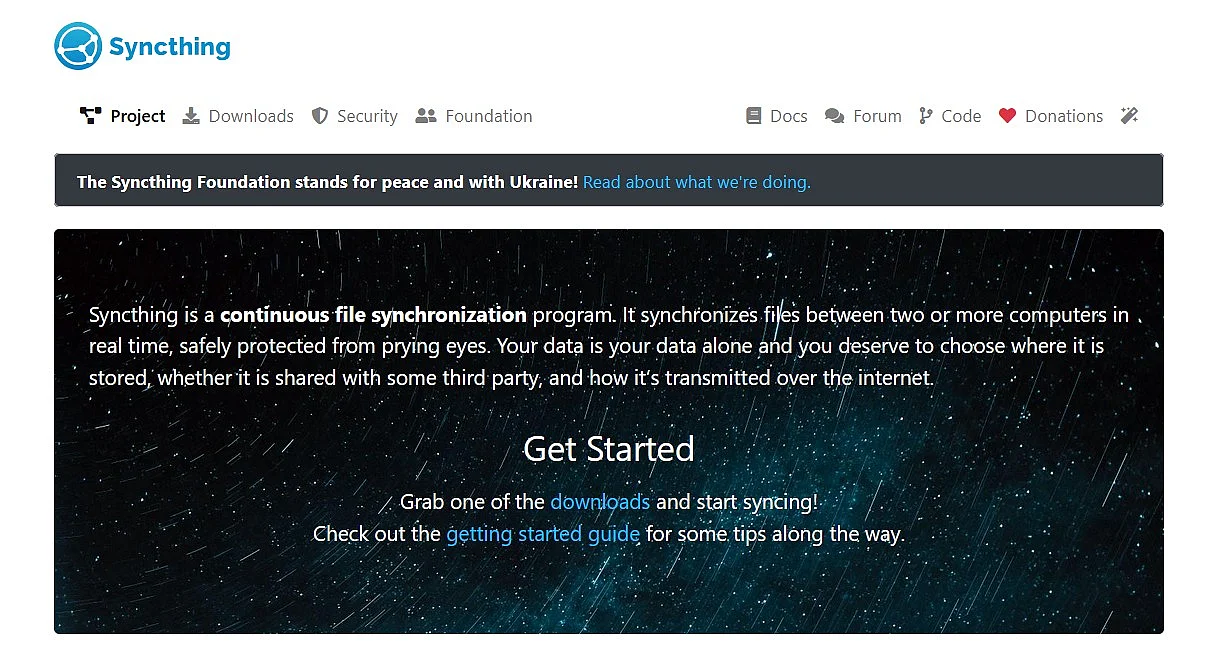Syncthing-Startseite Bild: Syncthing-Startseite