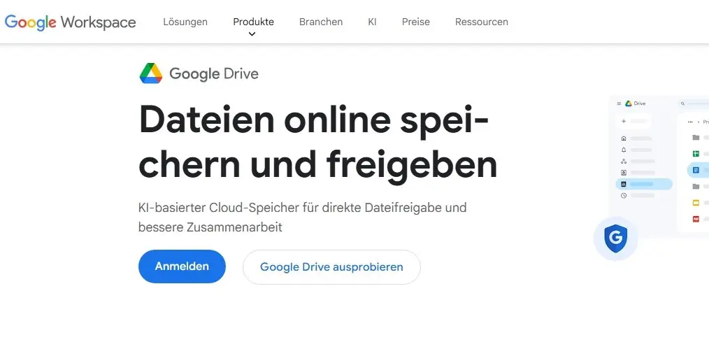 Die Website des Cloud-Dienstes Google Drive Bild: Die Website des Cloud-Dienstes Google Drive