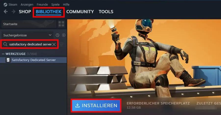Bild: Steam-Client: Installation der Satisfactory-Dedicated-Server-Software