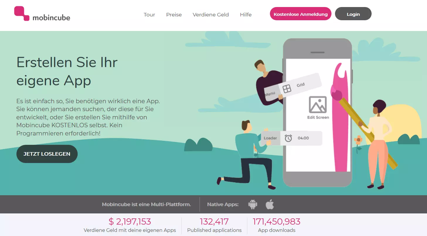 Bild: Homepage des App-Makers Mobincube
