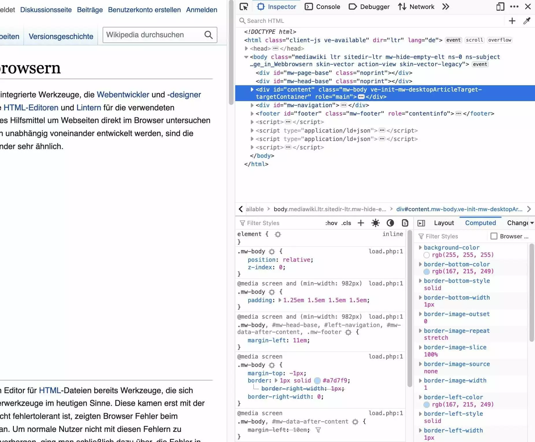 Bild: Element untersuchen in Firefox auf macOS
