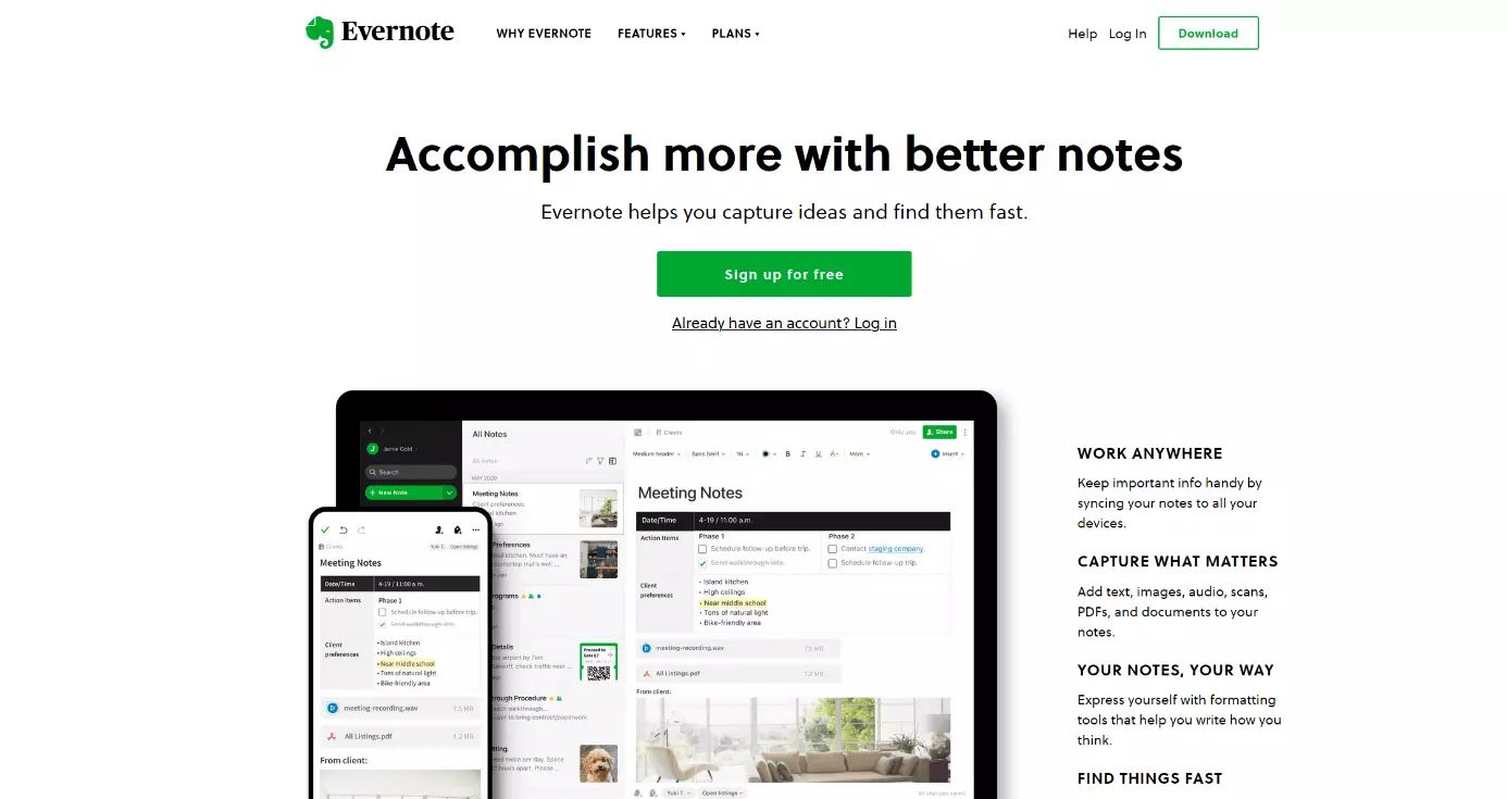 Offizielle Website von Evernote