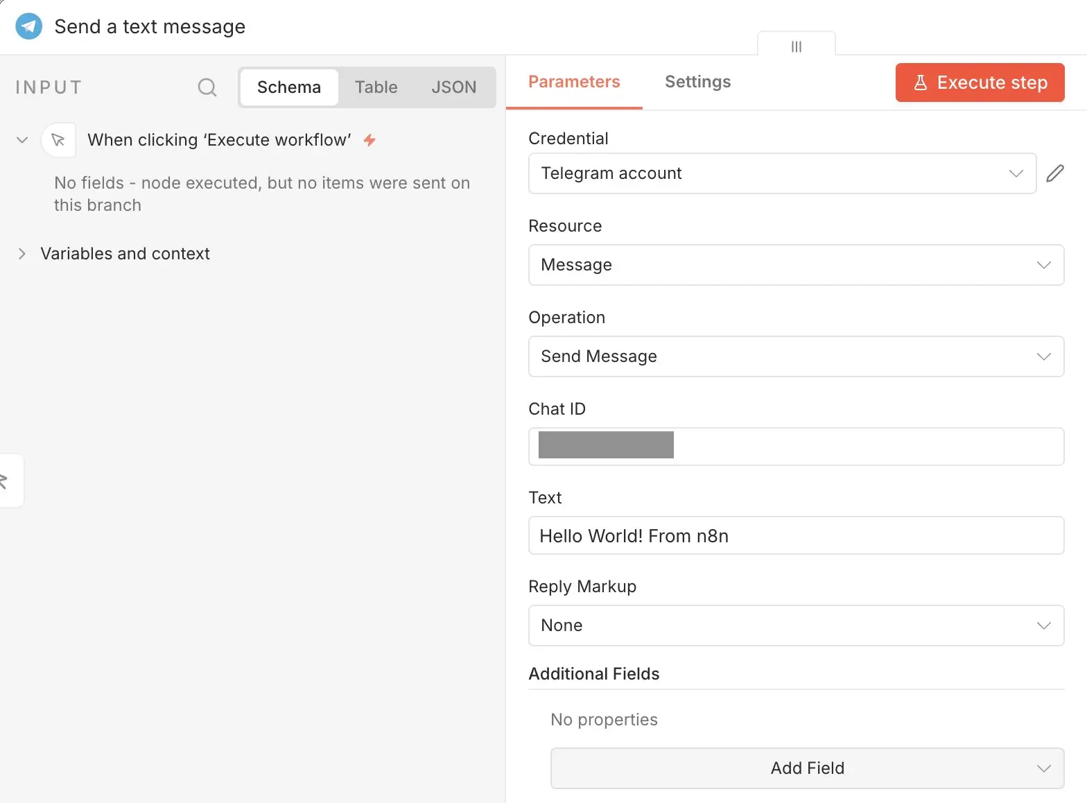 Bild: n8n-Telegram-Node: Send Message