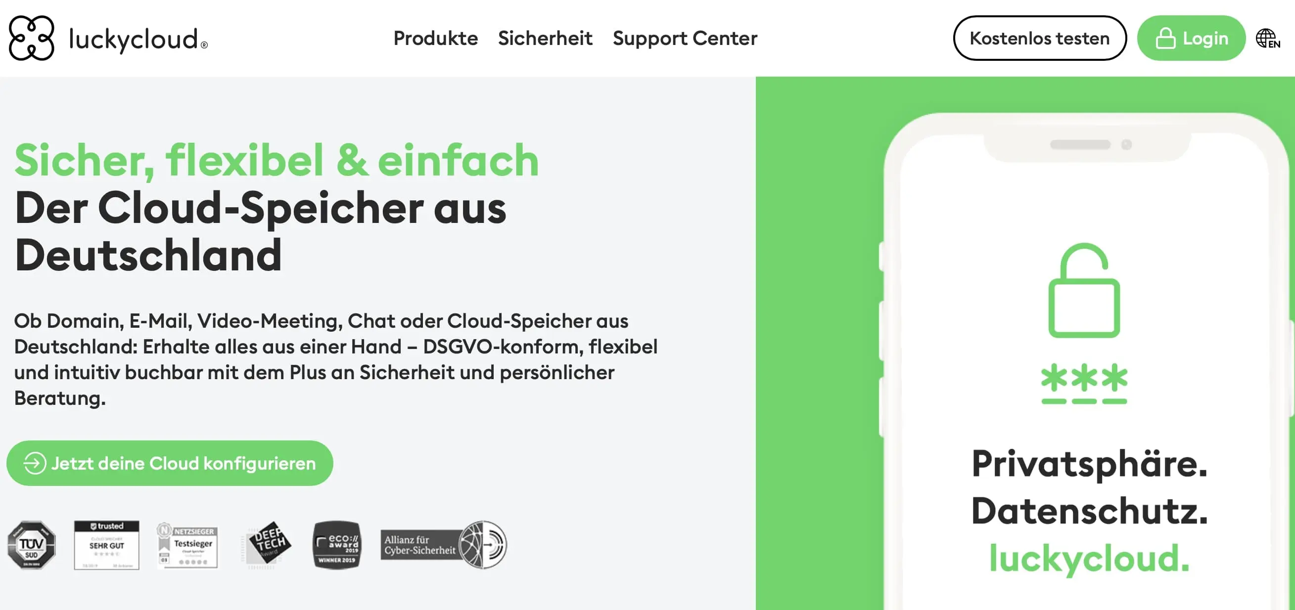 Screenshot der luckycloud-Website Bild: Screenshot der luckycloud-Website