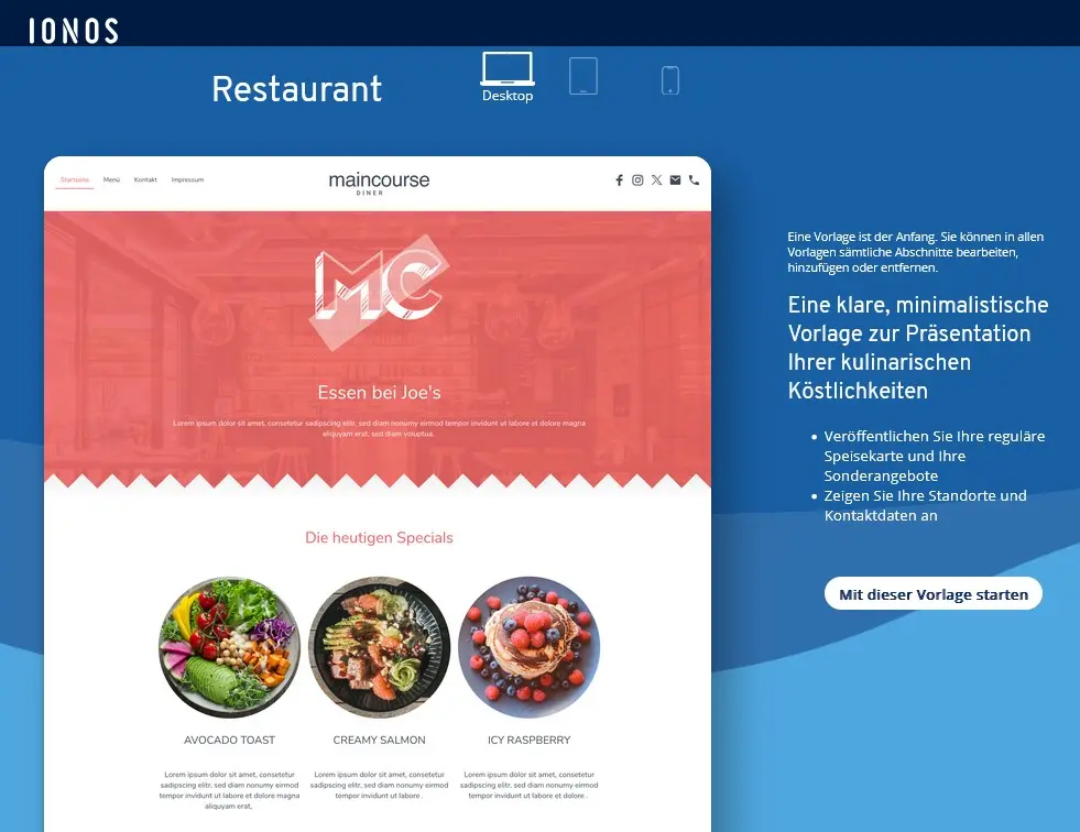 Bild: Design-Vorlagen für Restaurant-Websites