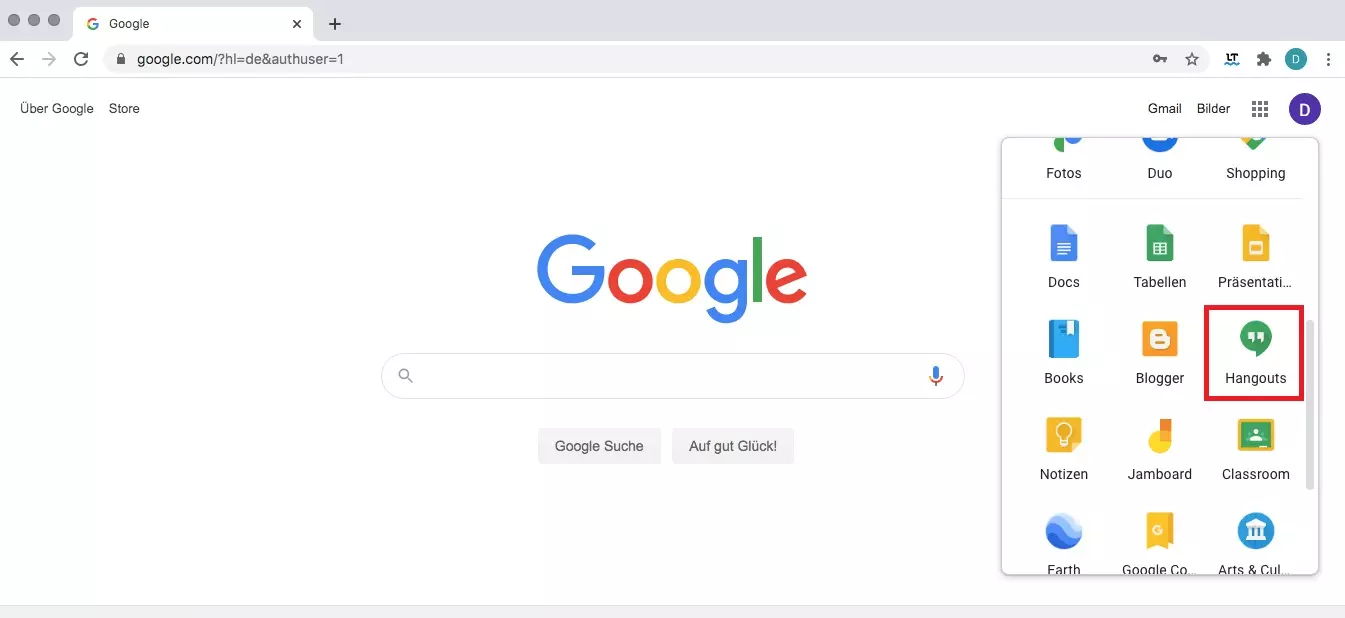 Bild: Google-Dienste-Schnellmenü im Chrome-Browser