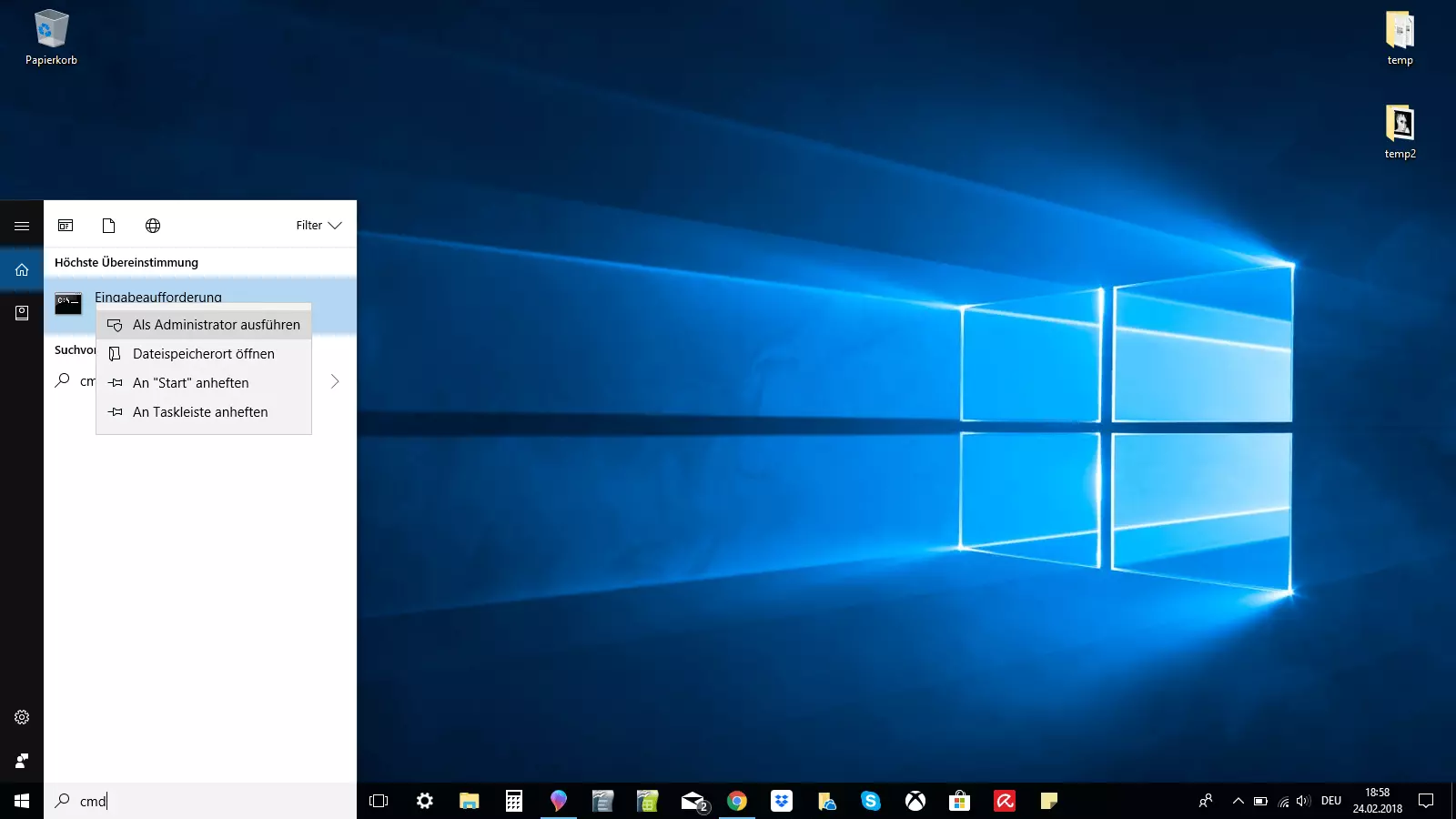 Bild: Eingabeaufforderung über die Windows-Suchleiste