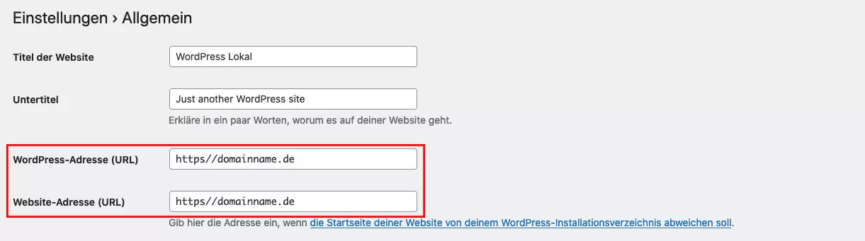 Allgemeine Einstellungen im Admin-Bereich von WordPress