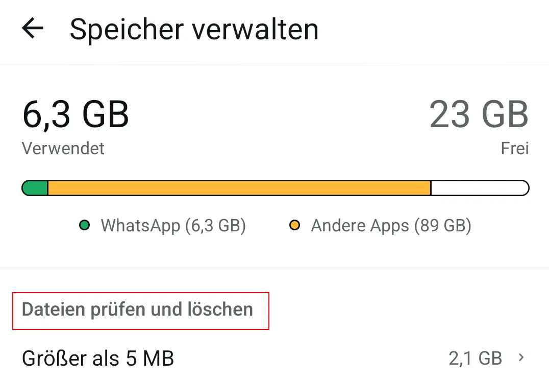 Android-Screenshot der Speicherverwaltung auf WhatsApp Bild: Android-Screenshot der Speicherverwaltung auf WhatsApp