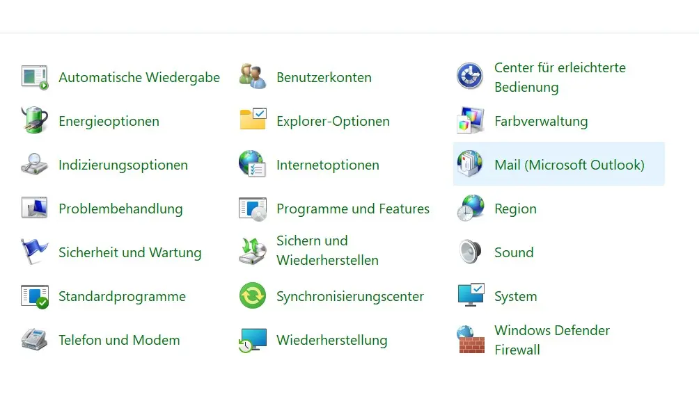 Bild: Windows-Systemsteuerung: Mail-Eintrag