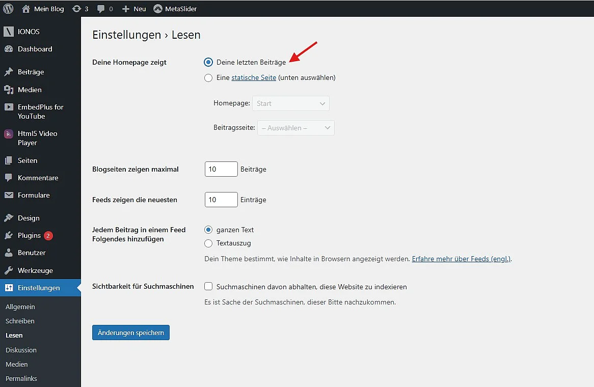 Bild: WordPress-Blog: Die Beiträge als Startseite festlegen