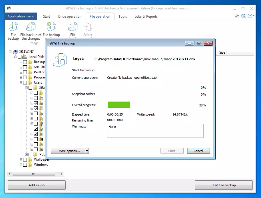 Bild: O&O DiskImage Professional 11.0: Zustandsanzeige