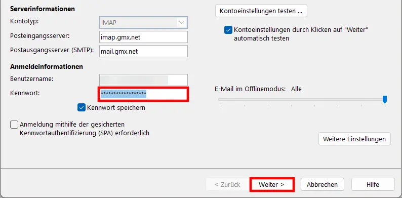 Outlook 365: Server- und Anmeldungsinformationen Bild: Outlook 365: Server- und Anmeldungsinformationen