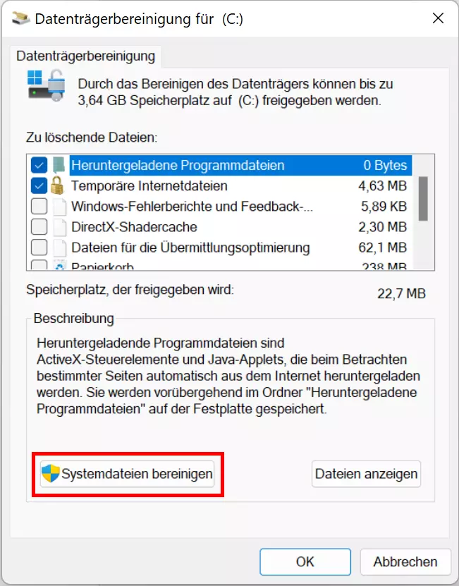 Datenträgerbereinigung für das C-Laufwerk Datenträgerbereinigung für das C-Laufwerk