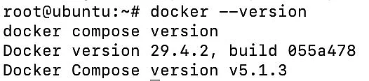 Versionsanzeige von Docker und Docker Compose im Terminal Bild: Versionsanzeige von Docker und Docker Compose im Terminal