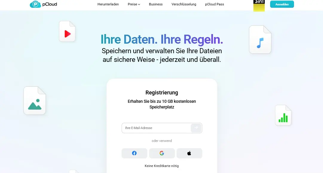 Bild: Screenshot der Vorstellungsseite von pCloud