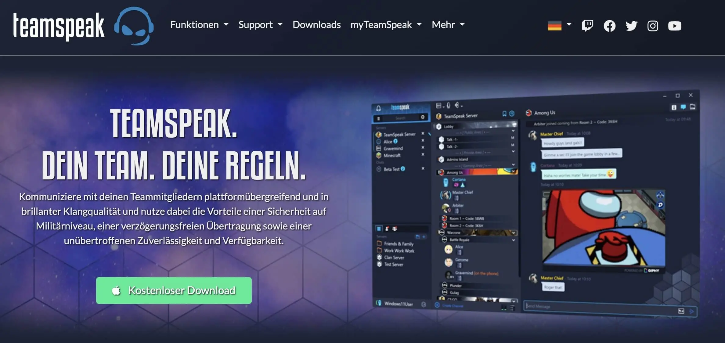 Bild: Screenshot der TeamSpeak-Website