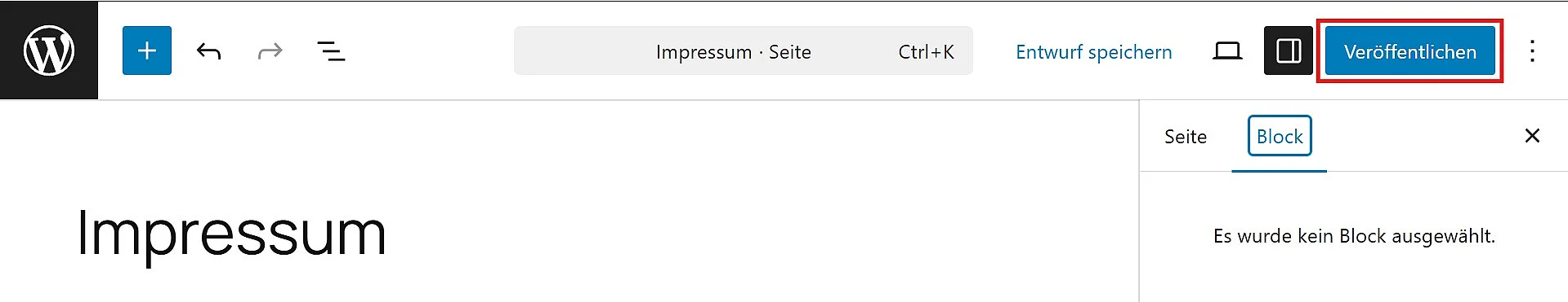 Das eingefügte Impressum auf der neu erstellten WordPress-Seite Bild: Das eingefügte Impressum auf der neu erstellten WordPress-Seite