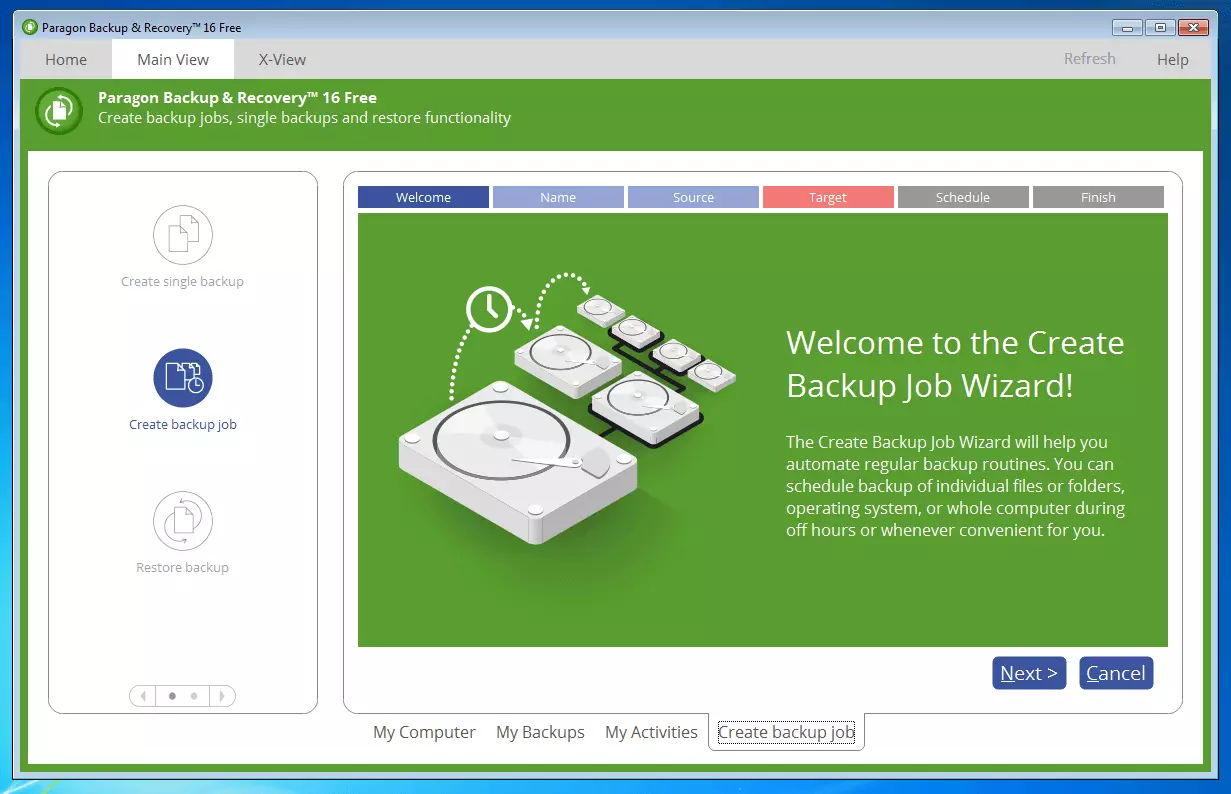 Bild: Paragon Backup & Recovery 16 Free: Einrichtungsassistent für Backup-Jobs