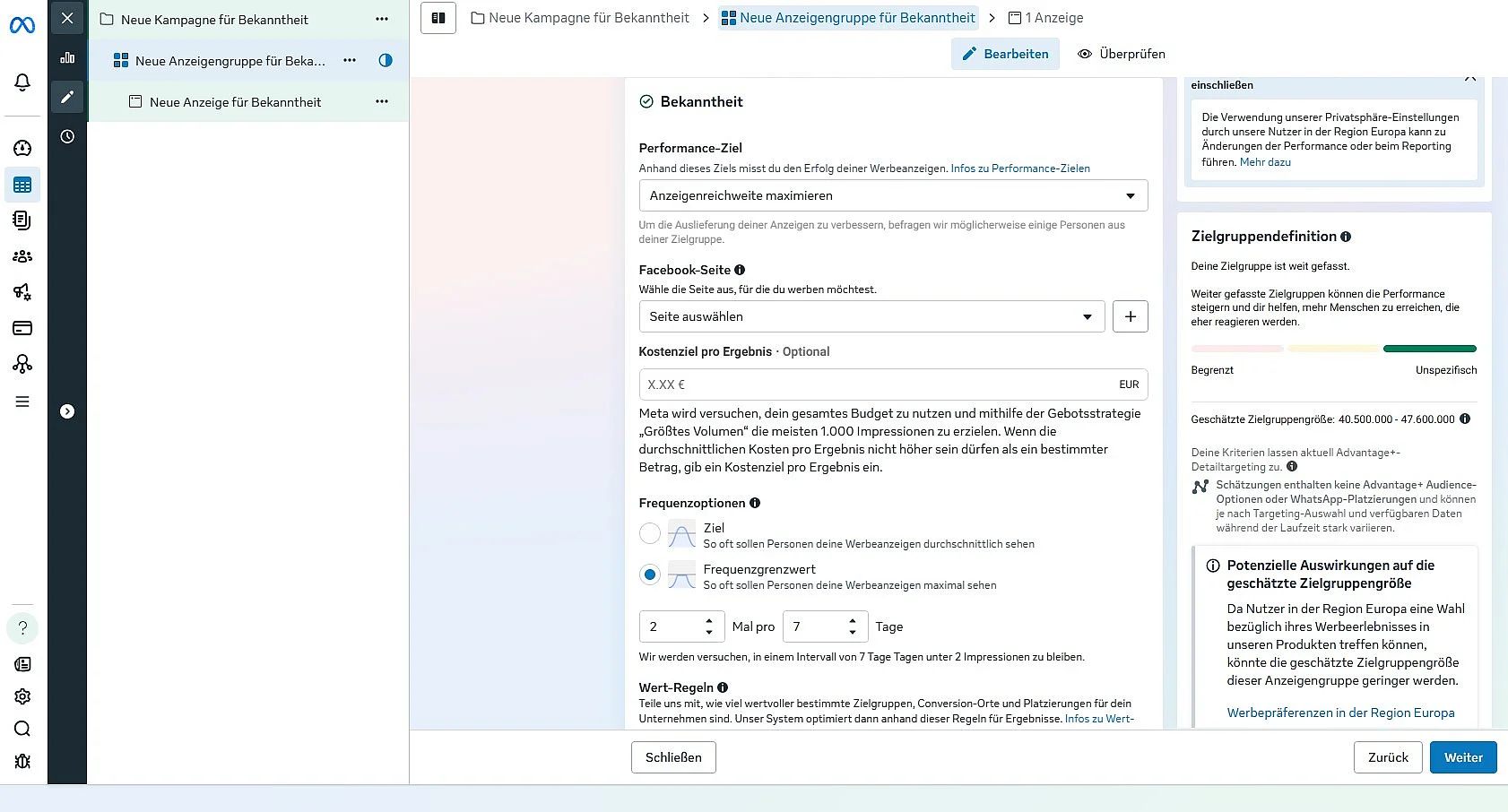 Facebook Ads: Ziel spezifizieren Bild: Facebook Ads: Ziel spezifizieren
