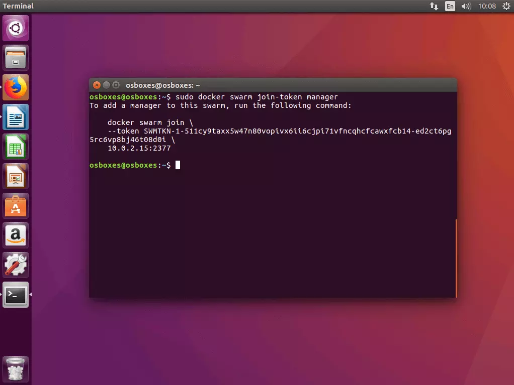 Bild: Der Befehl „docker swarm join-token manager“ im Ubuntu-Terminal