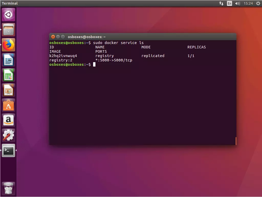 Bild: Der Befehl „docker service ls“ im Ubuntu-Terminal