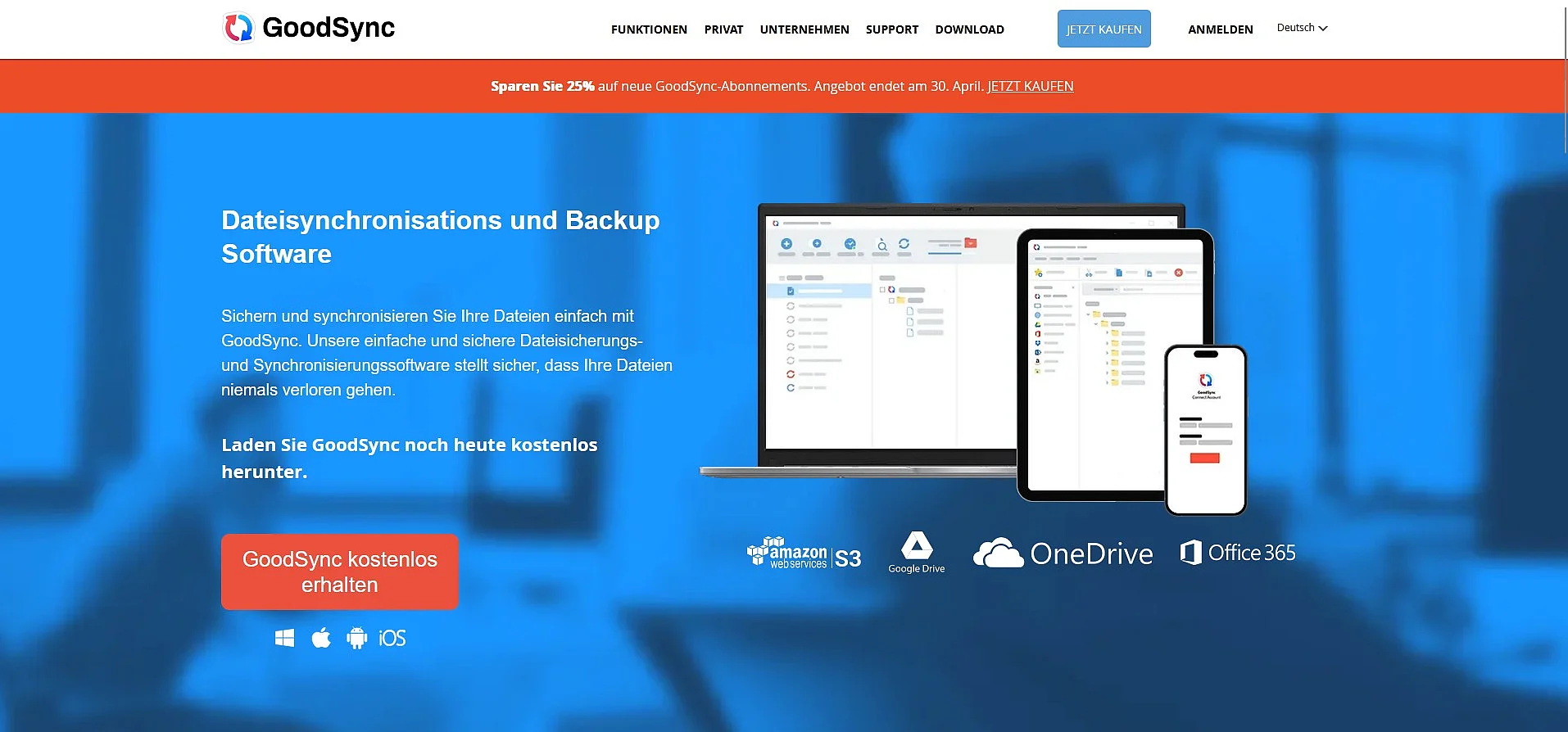 Screenshot von der GoodSync-Startseite Bild: Screenshot von der GoodSync-Startseite