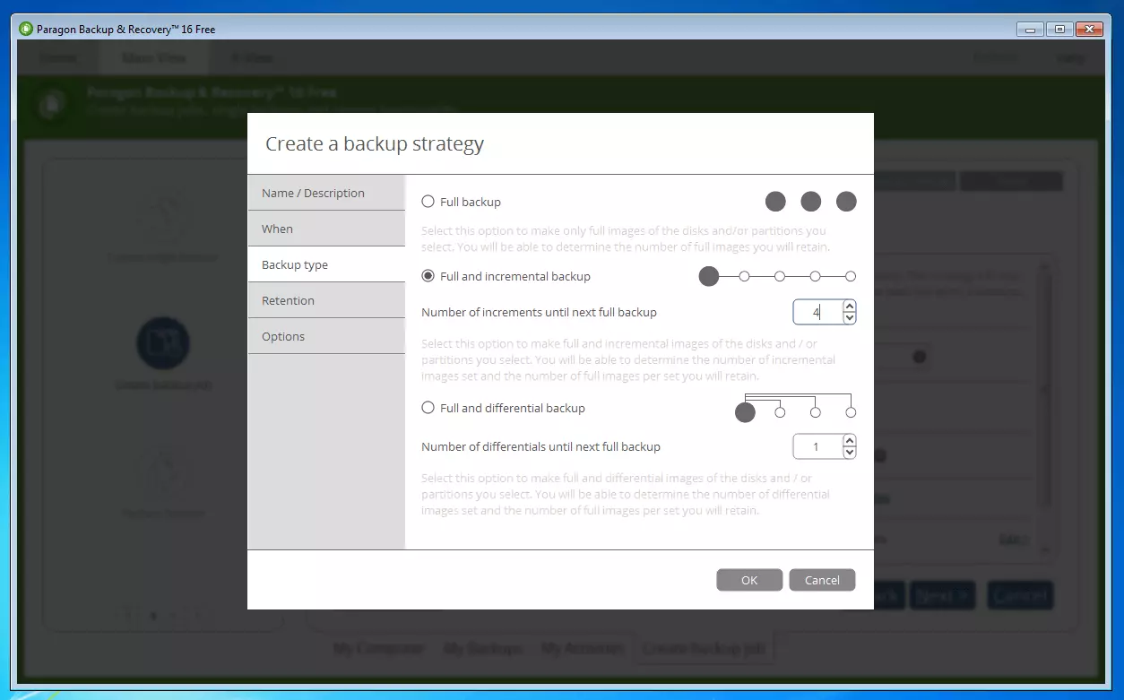 Bild: Paragon Backup & Recovery 16 Free: Menü zur Erstellung einer Backup-Strategie