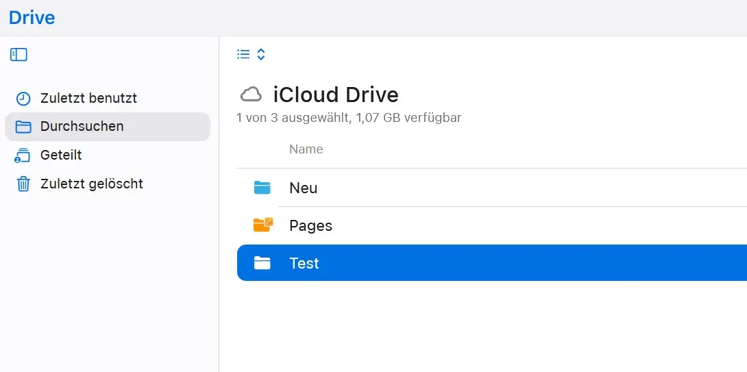 Benutzeroberfläche von iCloud Drive im Web Bild: Benutzeroberfläche von iCloud Drive im Web